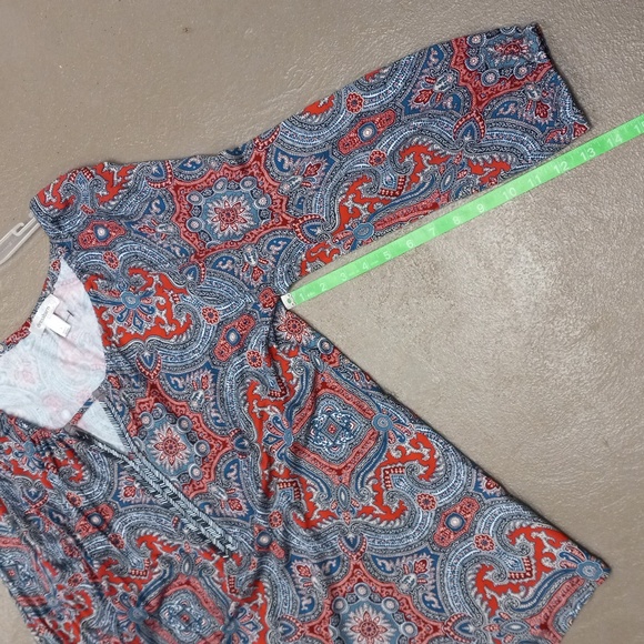 Dressbarn Multicolored, Keyhole Neck With Beading, 3/4 Length Sleeve Blouse - Picture 10 of 12